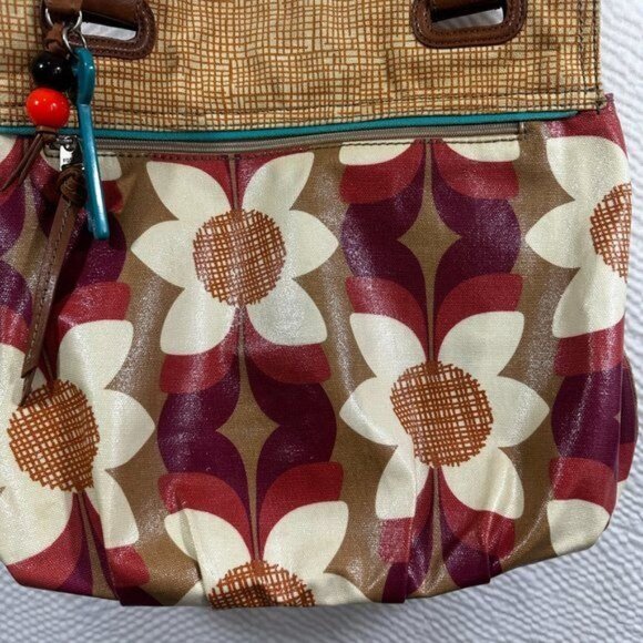 Vintage Fossil Coated Canvas Floral Theme Key Per Tote Bag Shoulder Bag‎ Purse - Picture 3 of 13